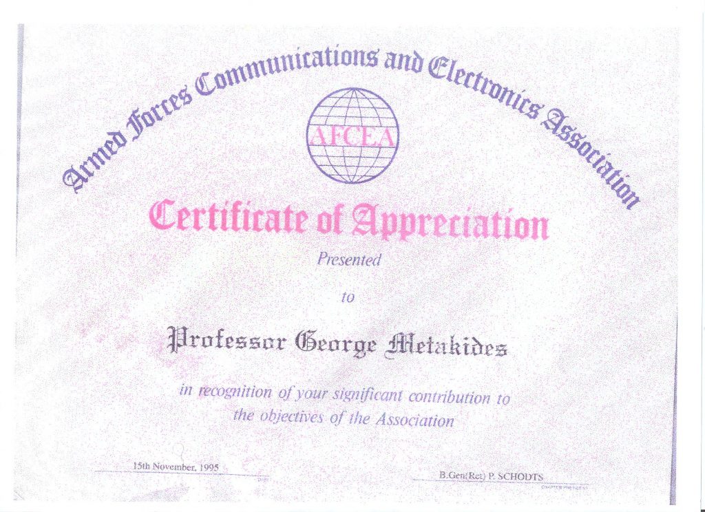 AFCEA, Certificate of Appreciation, 1995